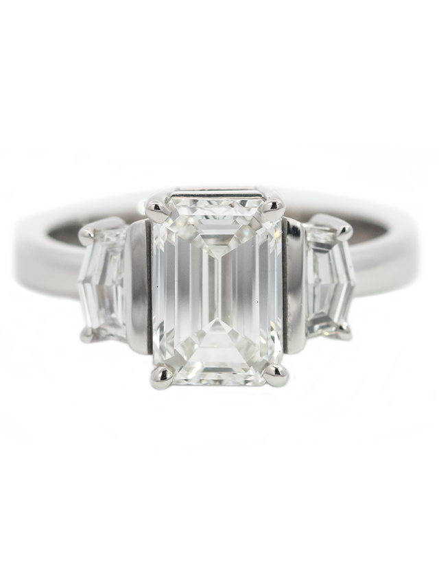 2.55CT Total WEIGHT Emerald Cut Diamond Ring SET IN Platinum - Lab Grown Diamonds