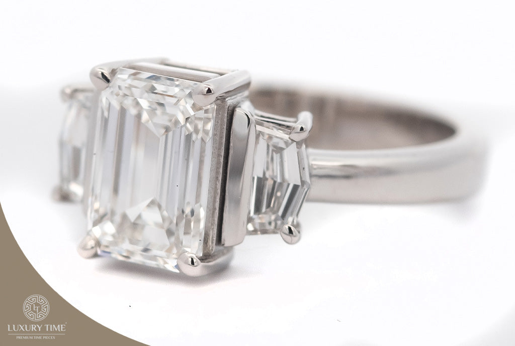 2.55CT Total WEIGHT Emerald Cut Diamond Ring SET IN Platinum - Lab Grown Diamonds