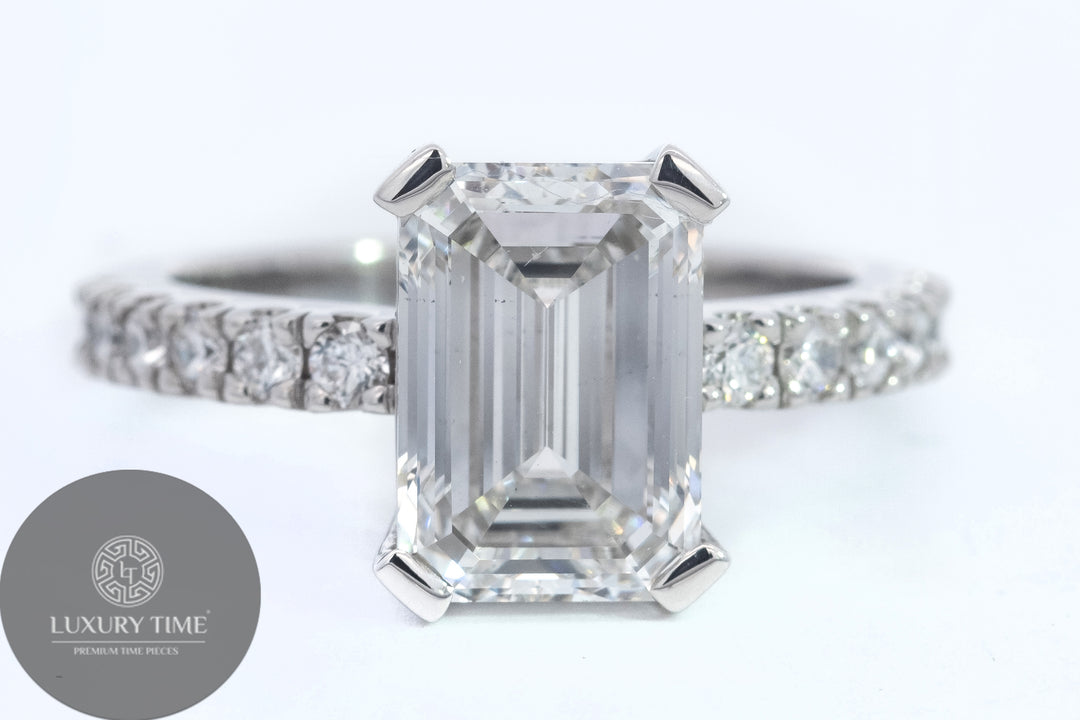 2.30CT Total  Weight Emerald Cut Diamond Ring Set In Platinum - Lab Grown Diamonds