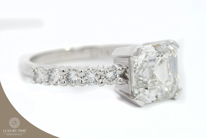 2.50CT TOTAL ASSCHER Cut Diamond Ring in Platinum - Lab Grown Diamonds