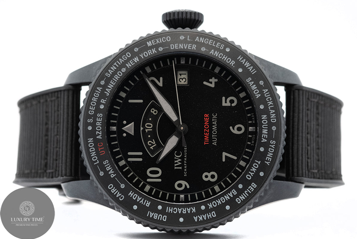 IWC Pilot Timezoner Top Gun Ceratanium World Time Men's Watch