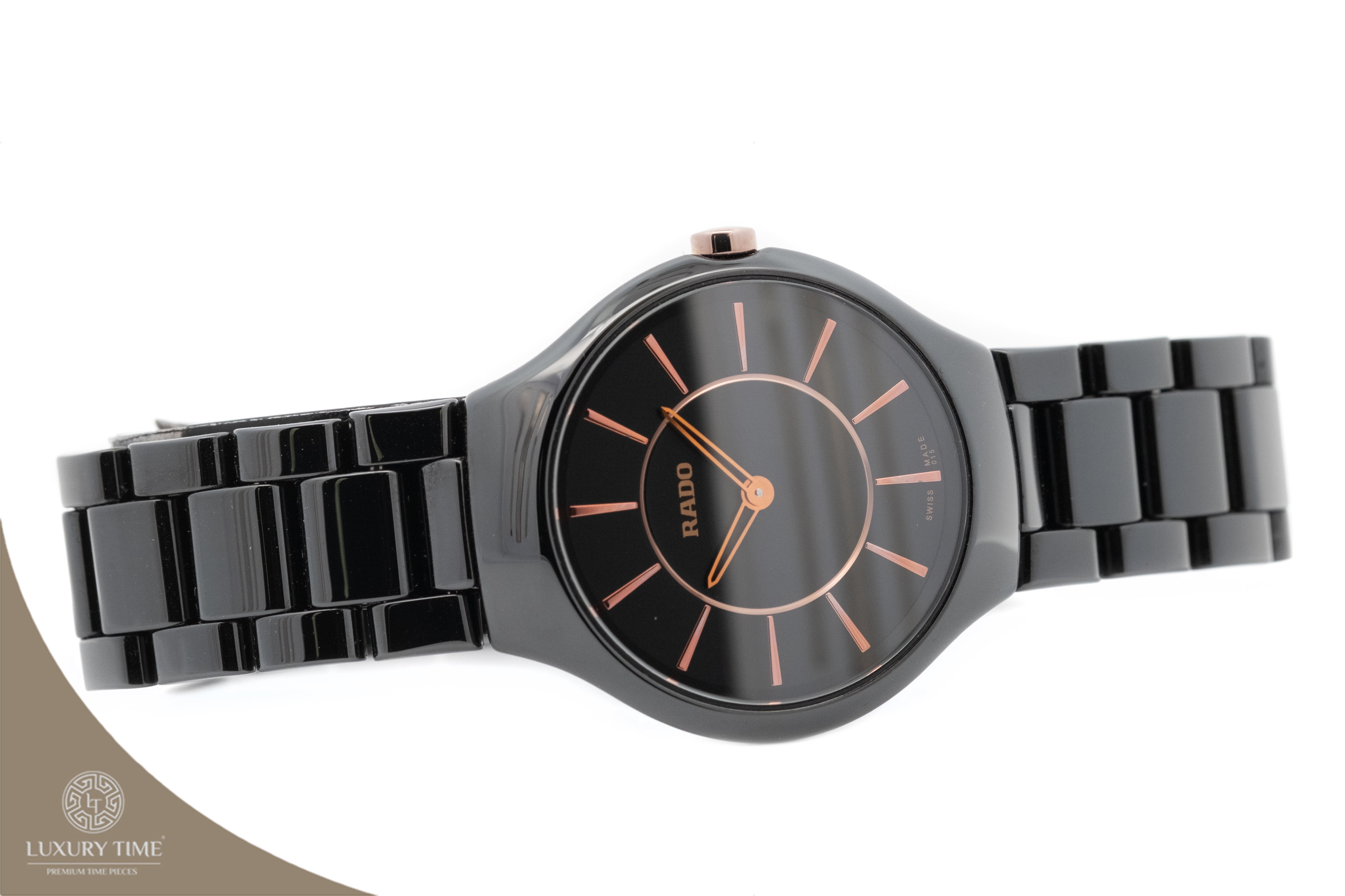Rado True Thinline Black Ceramic Ladies Watch
