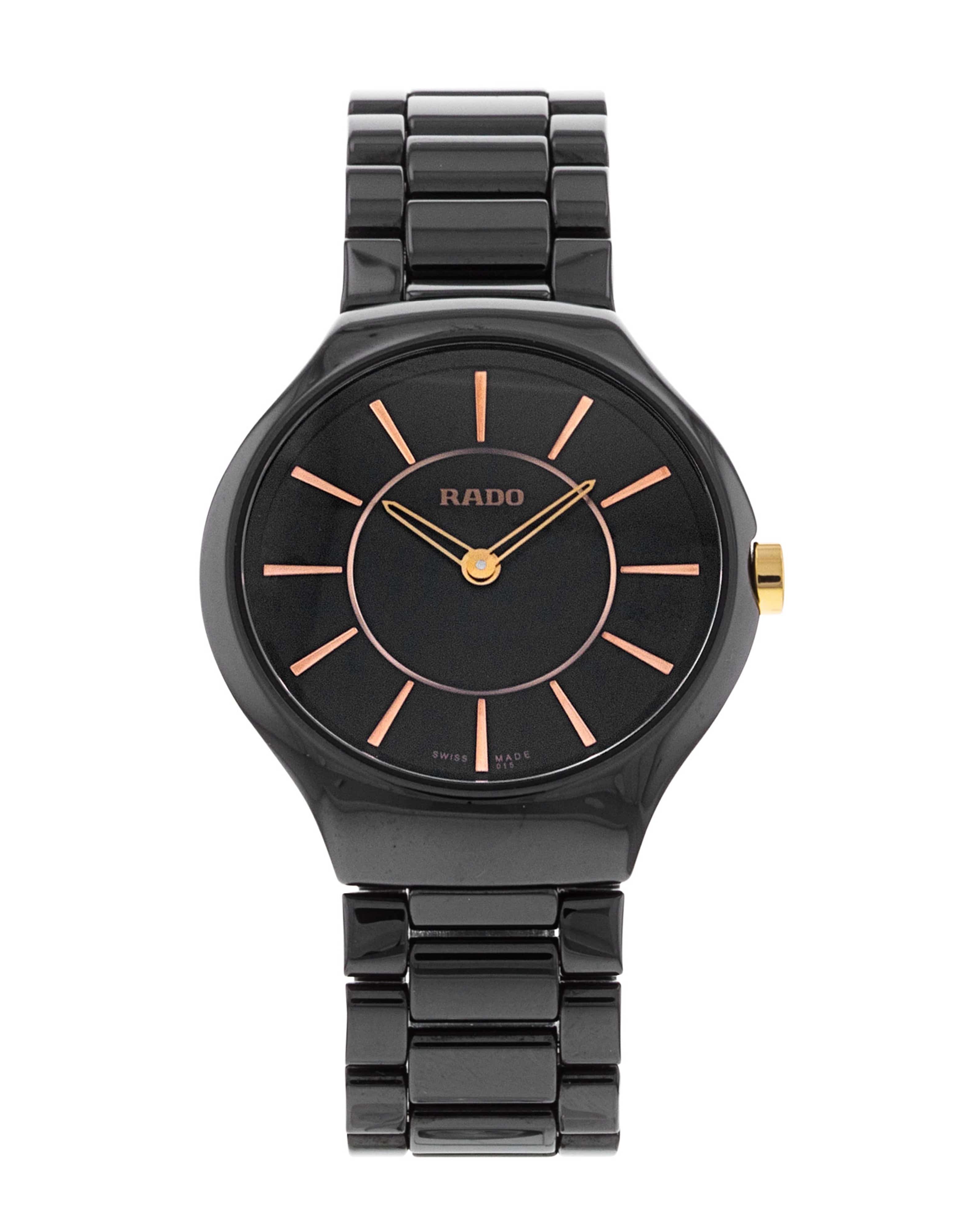 Rado True Thinline Black Ceramic Ladies Watch