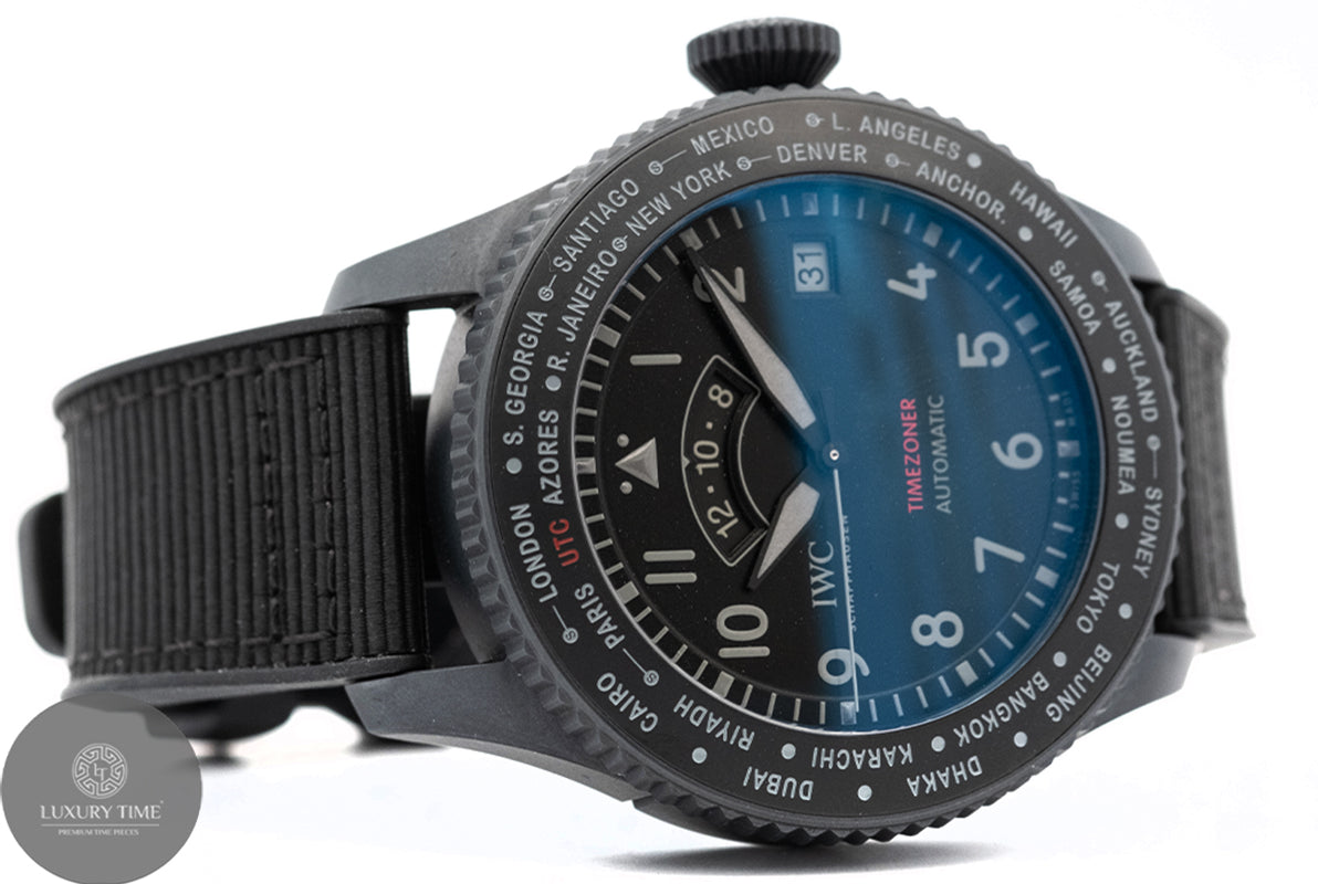 IWC Pilot Timezoner Top Gun Ceratanium World Time Men's Watch