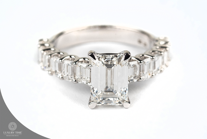 5.00CT Total Emerald Cut Diamond Ring in 14CT White Gold - Lab Grown Diamonds