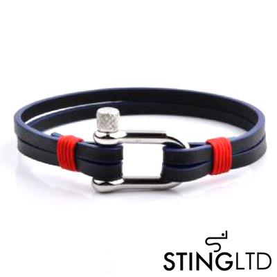 Navy and Red Leather Bracelet
