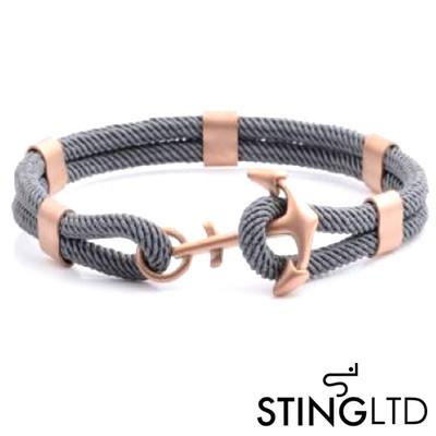 Grey Rose Gold Plated Anchor Stainless Steel Rope Bracelet