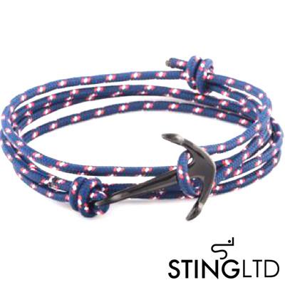 Navy and Red PVD Plated Anchor Stainless Steel Rope Bracelet