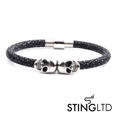 Black Stingray Leather Skull Stainless Steel Bracelet
