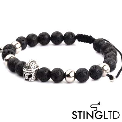 Lava Rock Barmute Helmet Stainless Steel Charm Beaded Macrame Bracelet