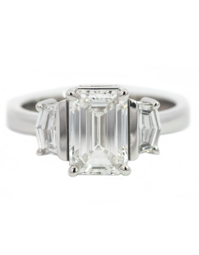 2.55CT Total WEIGHT Emerald Cut Diamond Ring SET IN Platinum