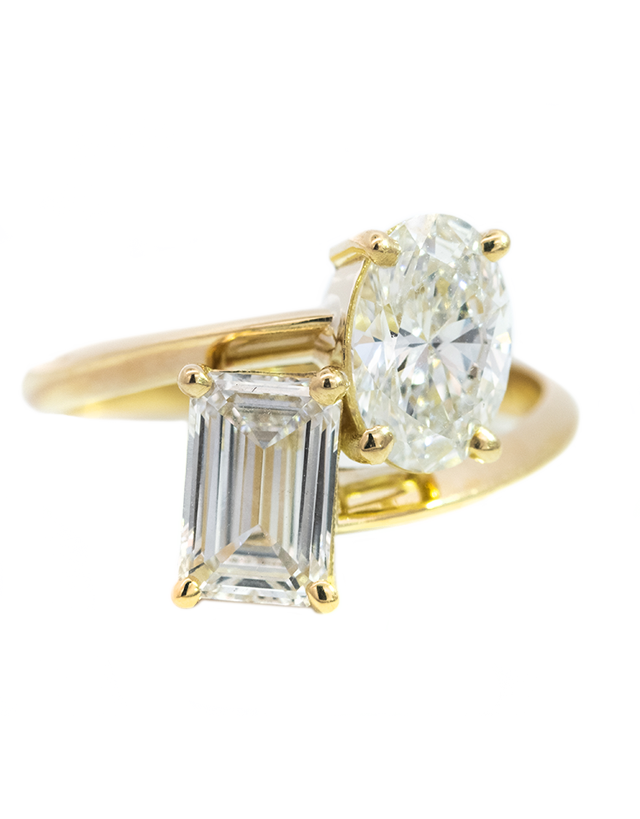 2CT Total Weight - Emerald and Oval  Diamond Ring set in 18CT Yellow Gold