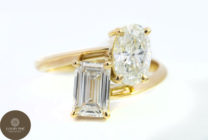 2CT Total Weight - Emerald and Oval  Diamond Ring set in 18CT Yellow Gold