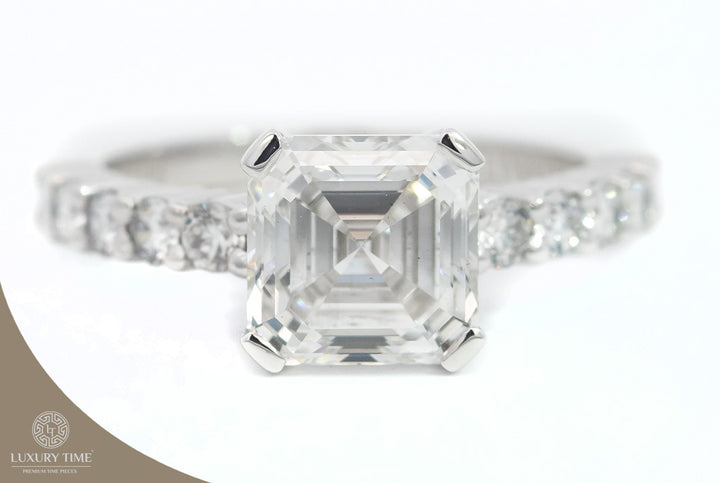 3.17CT TOTAL ASSCHER Cut Diamond Ring in Platinum - Lab Grown Diamonds