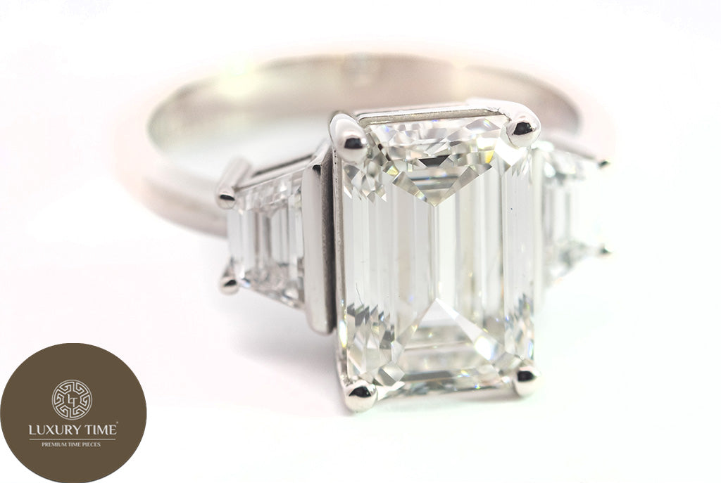 3.89CT Total Emerald Cut Diamond Ring in Platinum