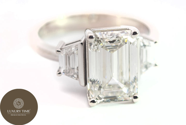 3.89CT Total Emerald Cut Diamond Ring in Platinum - Lab Grown Diamonds