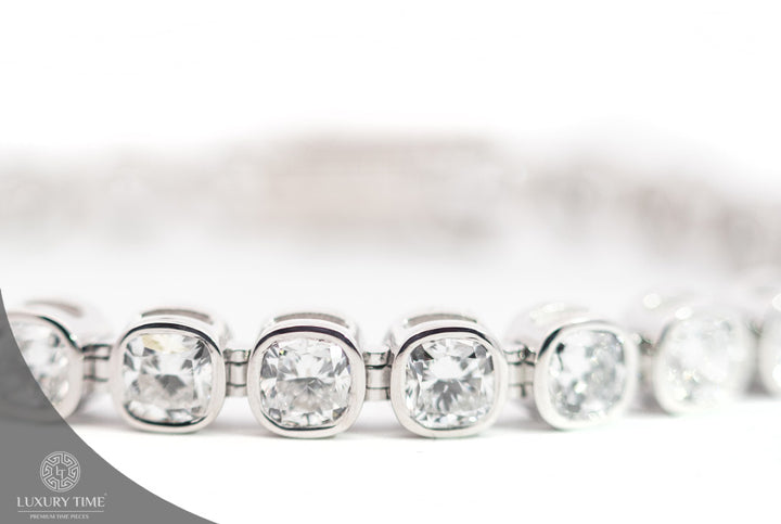 12.07CT Total Weight 9Ct White Gold Cushion Cut Tennis Bracelet - Lab Grown Diamonds