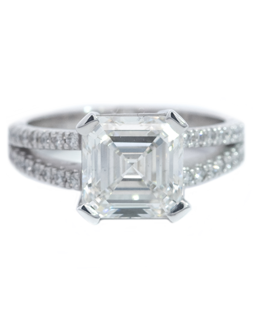 4.24Ct Total Weight Asscher Cut Diamond Ring Set In Platinum