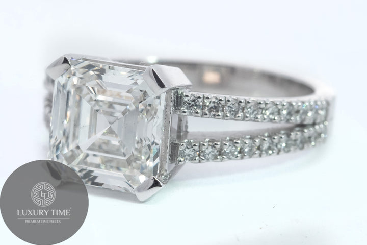 4.24Ct Total Weight Asscher Cut Diamond Ring Set In Platinum