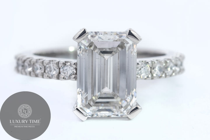 3.69CT Total  Weight Emerald Cut Diamond Ring Set In Platinum