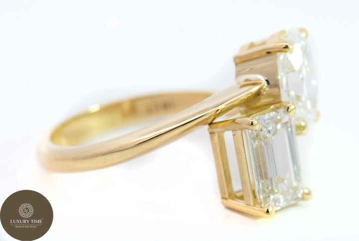 2CT Total Weight - Emerald and Oval  Diamond Ring set in 18CT Yellow Gold
