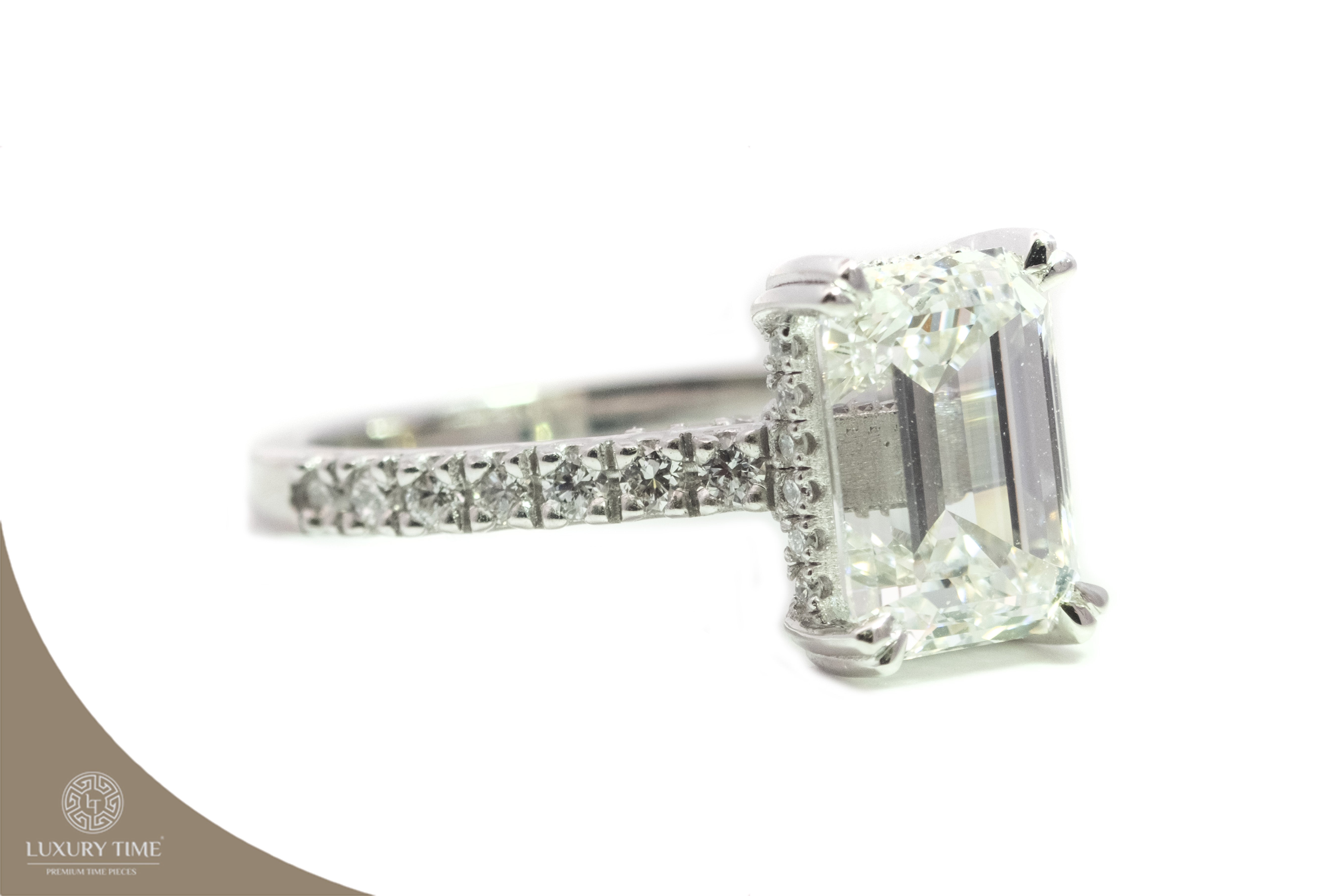 3Ct Emerald Cut Set With a Hidden Halo 18ct White Gold -  Lab Grown Diamond