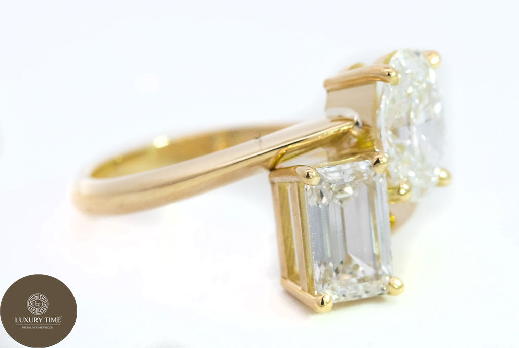 2CT Total Weight - Emerald and Oval  Diamond Ring set in 18CT Yellow Gold