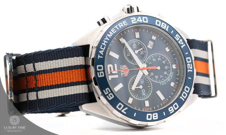 Tag Heuer Formula 1 Quartz Chronograph Blue Striped NATO Strap Men's Watch