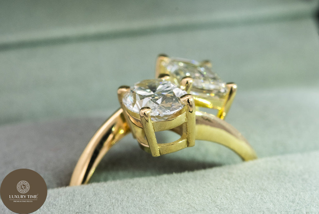2CT Total Weight - Emerald and Oval  Diamond Ring set in 18CT Yellow Gold