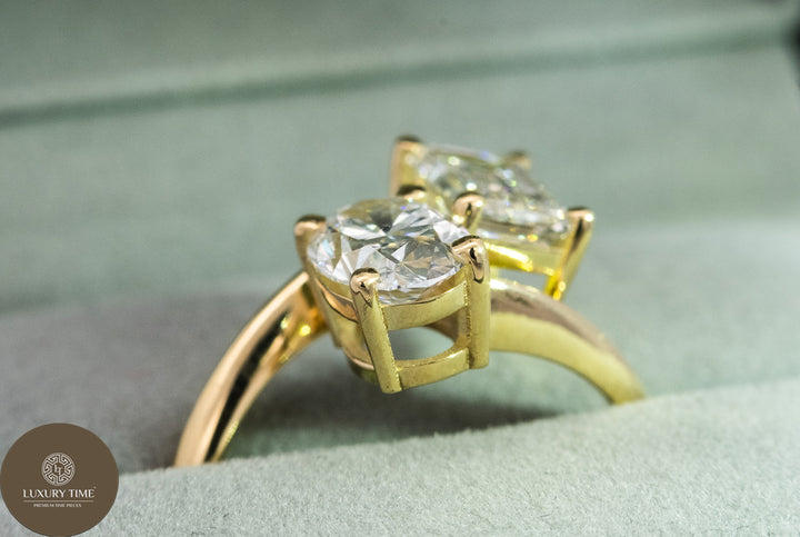 2CT Total Weight - Emerald and Oval  Diamond Ring set in 18CT Yellow Gold