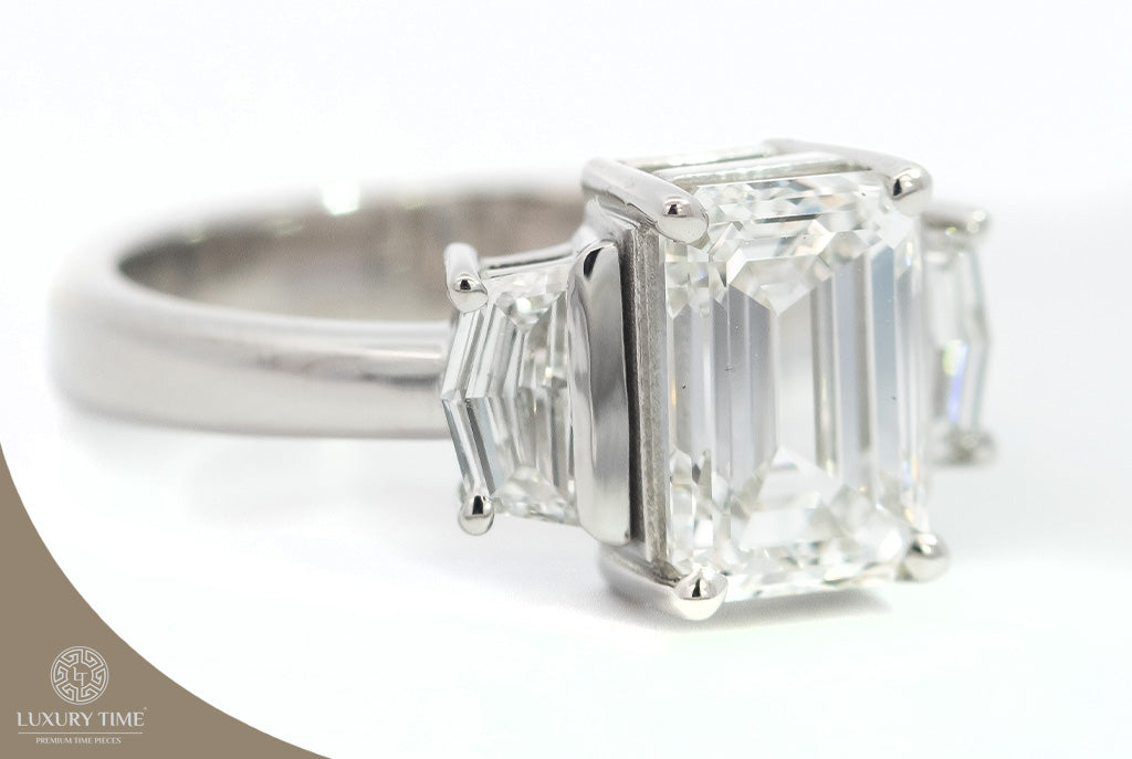 2.55CT Total WEIGHT Emerald Cut Diamond Ring SET IN Platinum - Lab Grown Diamonds