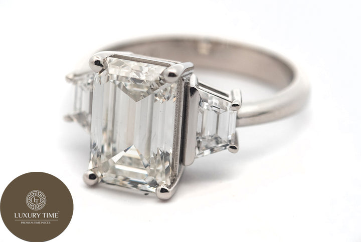 3.89CT Total Emerald Cut Diamond Ring in Platinum