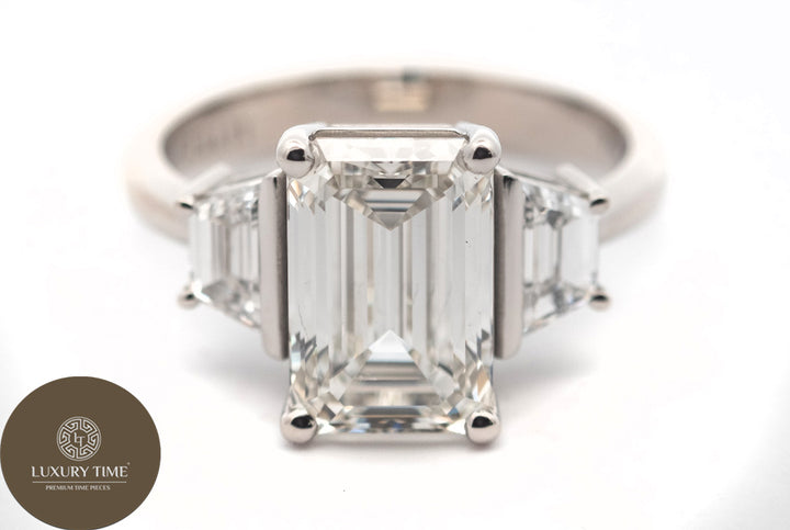 3.89CT Total Emerald Cut Diamond Ring in Platinum
