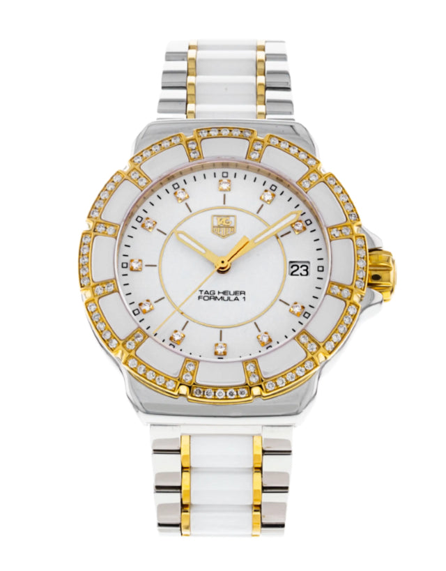 Tag Heuer Formula 1 Quartz Gold & White Ceramic Diamond Women's Watch