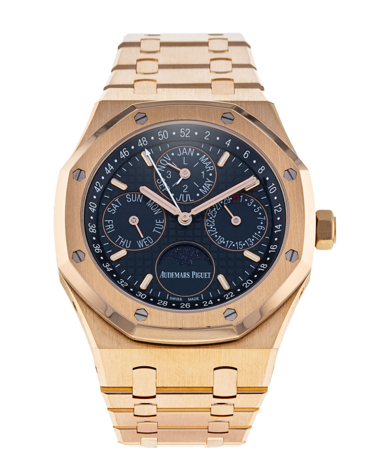 Audemars Piguet Royal Oak Perpetual Calendar Rose Gold Blue Dial Men's Watch