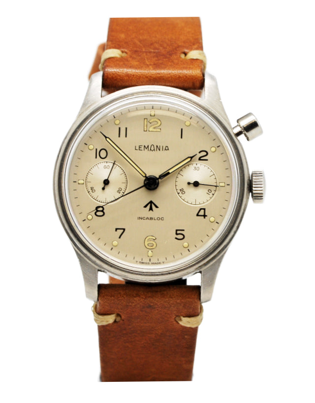 Lemania Vintage Manual Wind Military Chronograph Men's Watch