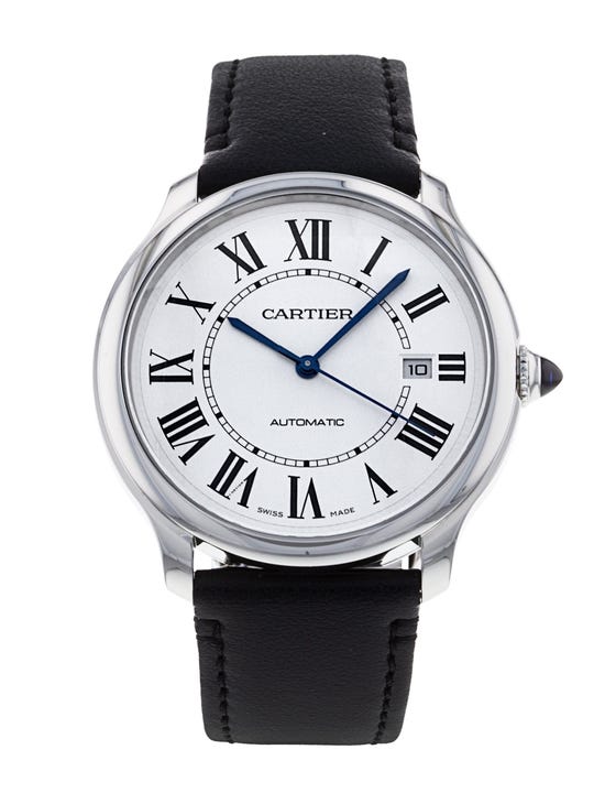Cartier Ronde Must De Cartier Silver Dial Leather Strap Men's Watch