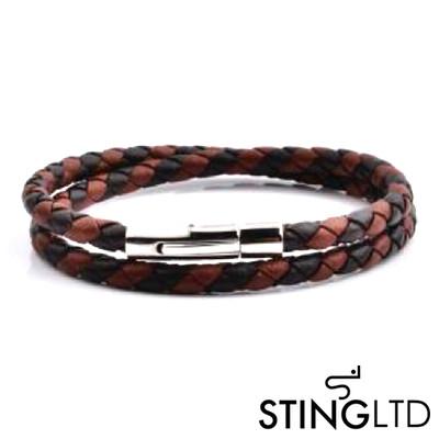 Two Tone Plaited Brown Wrap Leather Bracelet