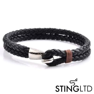 Double Plaited Black and Brown Leather Bracelet