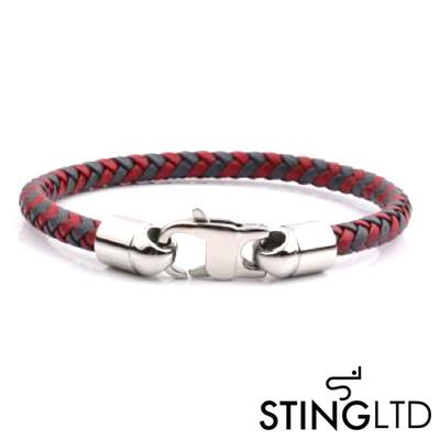 Red and Grey Plaited Leather Bracelet