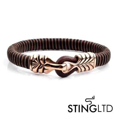 Brown Rose Gold Plated Stainless Steel Detail Leather Bracelet