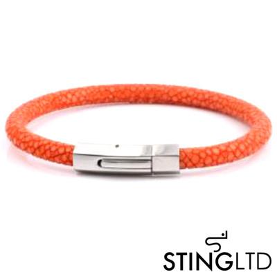 Orange Stingray Leather Stainless Steel Bracelet
