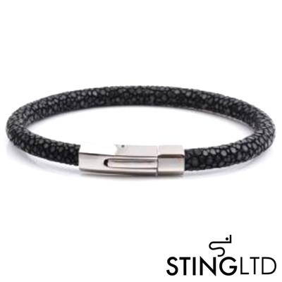 Black Stingray Leather Stainless Steel Bracelet