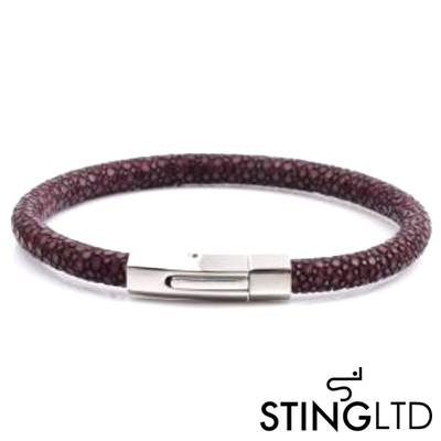 Purple Stingray Leather Stainless Steel Bracelet