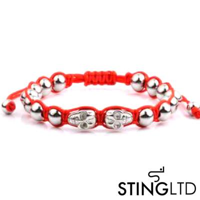 Red Skull Stainless Steel Beaded Macrame Bracelet Bracelet