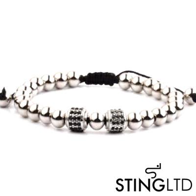 Stainless Steel Beaded Macrame Bracelet  With Black Crystal Detail